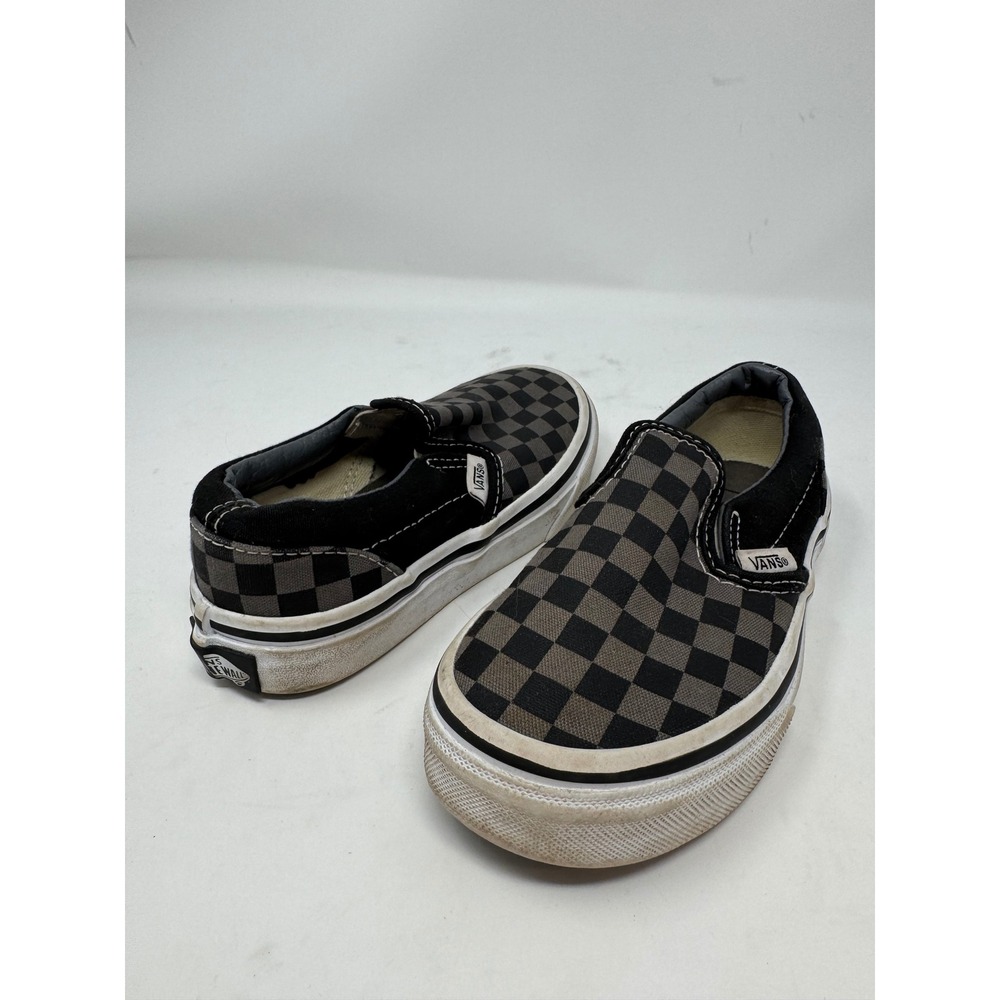 Vans Kids Classic Slip-On Checkerboard Black Pewter Sneakers 12.5 721356